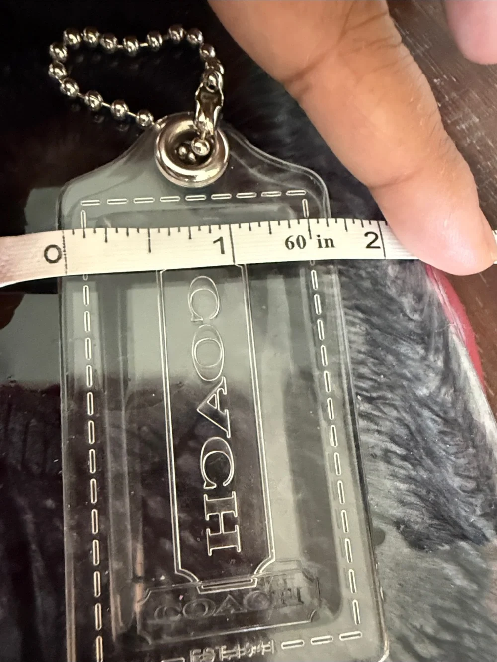 Coach Transparent Plastic hang Tag with Silver Ball Chain